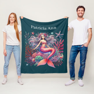 Couverture Polaire Amoureux de sirènes mignonnes ajoutent un nom 