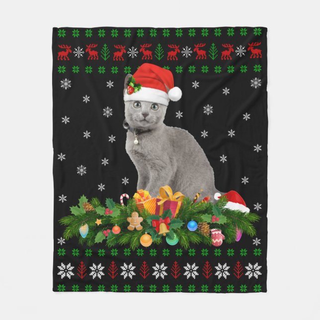 Couverture Polaire Amoureux des animaux de chat Santa Hat Vilain Russ (Devant)