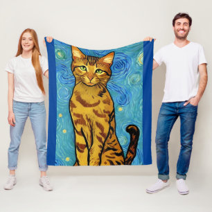 Couverture Polaire Amoureux des chats Van Gogh Style Nuit étoilée