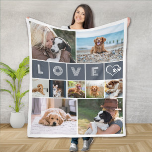 Couverture Polaire Amoureux des chiens Heart Love Photo Collage