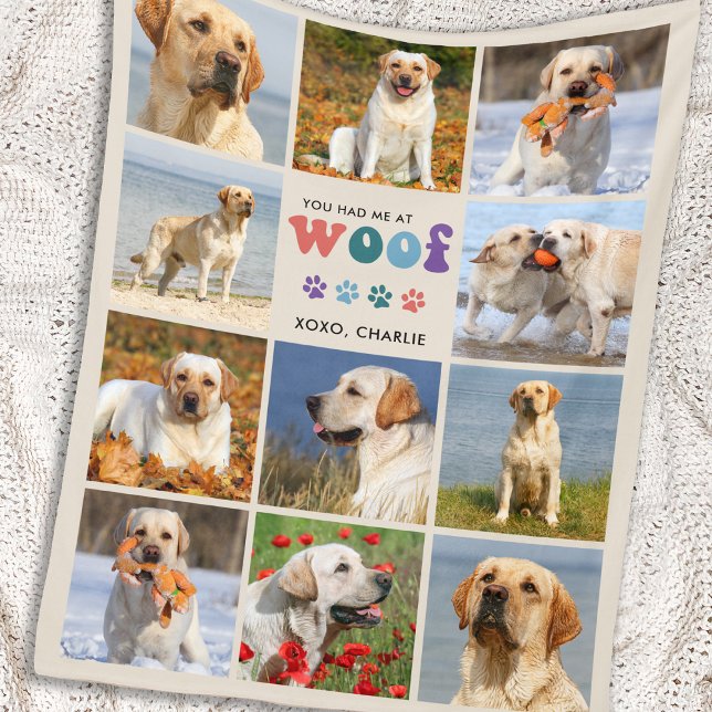Couverture Polaire Amoureux des chiens rétro WOOF Personnalisé 11 Pet (Créateur téléchargé)