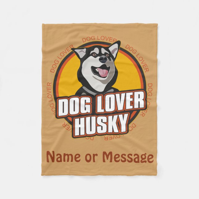 Couverture Polaire Amoureux des chiens Siberian Husky Nom ou message  (Devant)