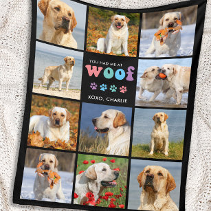 Couverture Polaire Amoureux des chiens WOOF Personnalisé 11 Pet Photo