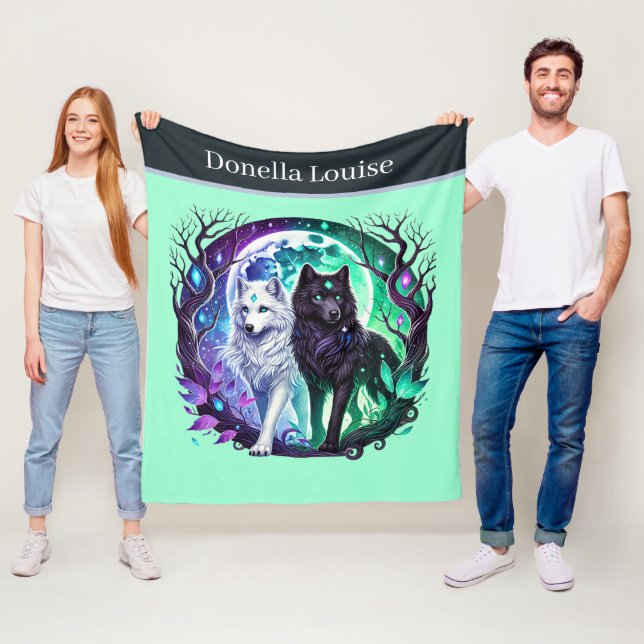 Couverture Polaire Amoureux des loups mignons ajoutez nom  (En situation)