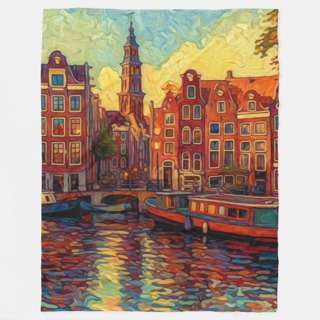 Couverture Polaire Amsterdam canal maisons de style van Gogh (Devant)
