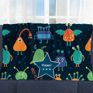Couverture Polaire Amusant Alien coloré Motif pour enfants sur bleu