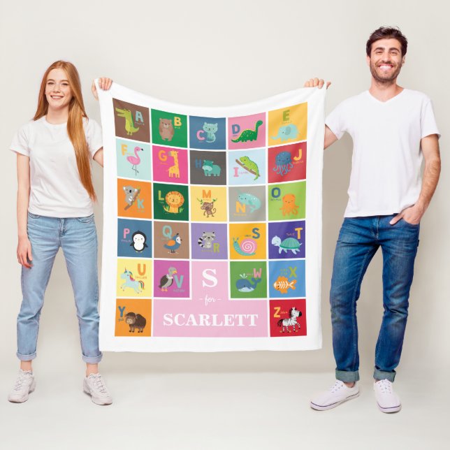 Couverture Polaire Amusant Animal Alphabet Enfants Salle Bébé Fille N (En situation)