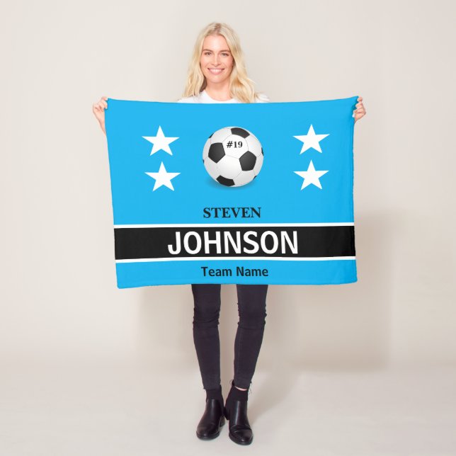 Couverture Polaire Amusant! ⚽Couverture en molleton de football bleu  (En situation)