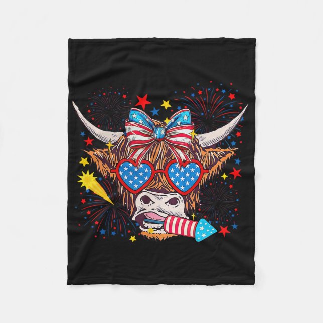 Couverture Polaire Amusante Amérique de l'Ouest Vache 4 juillet 1 (Devant)