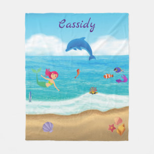 Couverture Polaire Amusement dans le soleil Mermaid Dolphin Beach Per