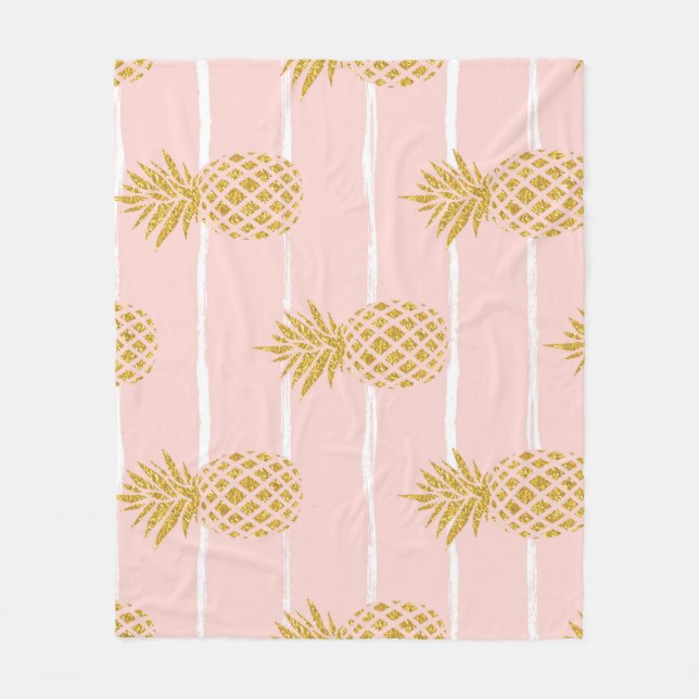 Couverture Polaire Ananas en or, Arrière - plan d'été rayé. (Devant)