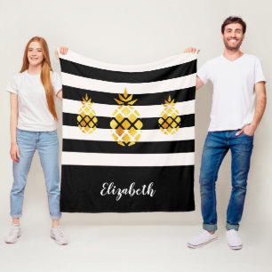 Couverture Polaire Ananas noir or blanc rayures nom