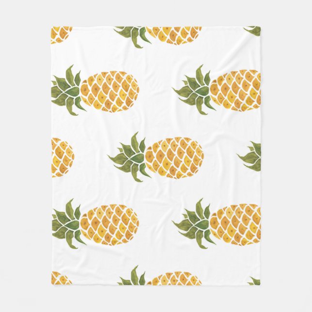 Couverture Polaire Ananas peint à la main, arrière - plan aquarelle. (Devant)