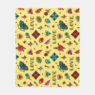 Couverture Polaire Ancien Motif de tatouage de l'école