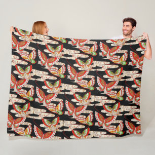 Couverture Polaire ANCIENS BULLETINS JAPONAIS Rouge Noir Blanc