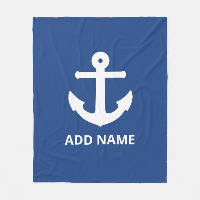 Couverture Polaire Ancre blanche Ajouter un nom Navy (Devant)