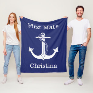 Couverture Polaire Ancre blanche Nautical First Mate personnalisée