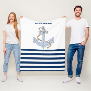 Couverture Polaire Ancre Bleu marine Rayures blanches