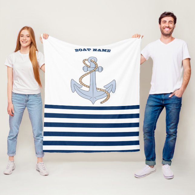 Couverture Polaire Ancre  Bleu marine Rayures blanches (En situation)