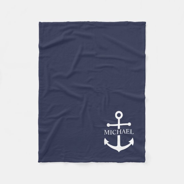 Couverture Polaire Ancre bleue marine Nom personnalisé (Devant)