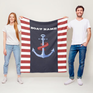Couverture Polaire Ancre de marine, Bleu marine, Rayures rouges
