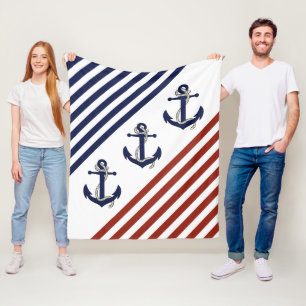 Couverture Polaire Ancre nautique/bandes bleu/rouge/blanc marine