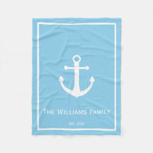 Couverture Polaire Ancre nautique bleu-clair et blanche