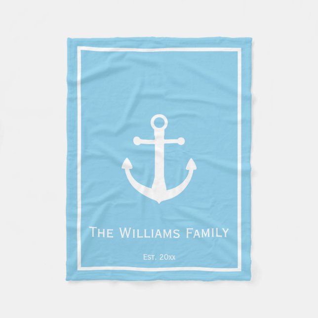 Couverture Polaire Ancre nautique bleu-clair et blanche (Devant)