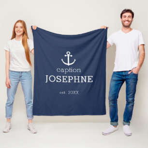Couverture Polaire Ancre Naútíque Bleu Marine Légende Personnalisée