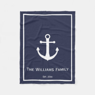 Couverture Polaire Ancre nautique bleue et blanche de minuit