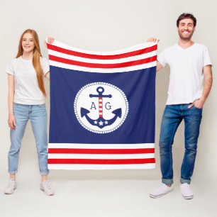 Couverture Polaire Ancre nautique Étoiles et rayures patriotiques Mon