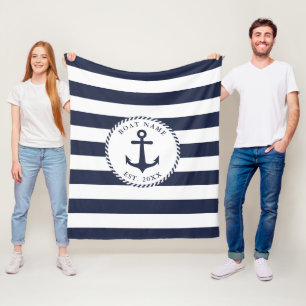 Couverture Polaire Ancre nautique Marine Bleu Blancs Blancs Nom du ba