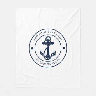 Couverture Polaire Ancre nautique Nom du bateau Marine Blue Boat Cust
