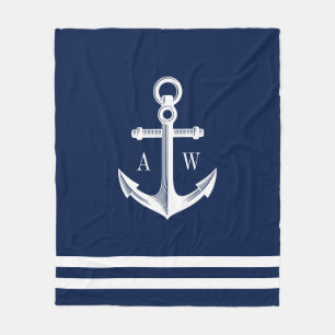 Couverture Polaire Ancre nautique Personnalisé Monogrammes Marine