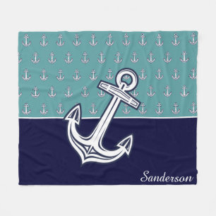 Couverture Polaire Ancre nautique personnalisée Salle de bain Turquoi