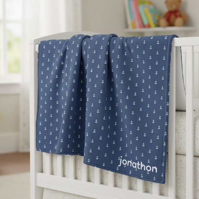 Couverture Polaire Ancre Navy & Motif Blanc ID836 (Créateur téléchargé)