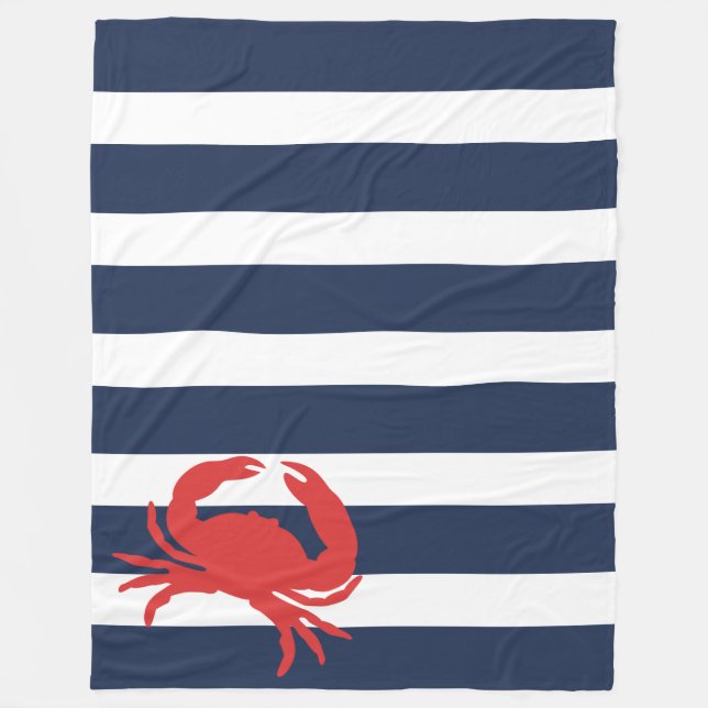 Couverture Polaire Ancre rayures bleu marine rouge crabe (Devant)