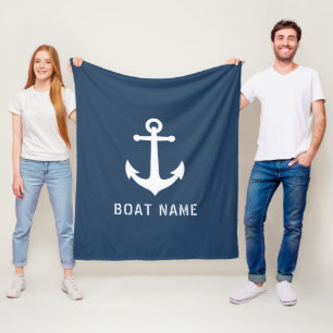 Couverture Polaire Ancre Vintage nautique Nom du bateau Aqua Blue