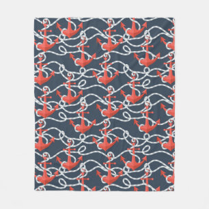 Couverture Polaire Ancres et motif nautiques de corde
