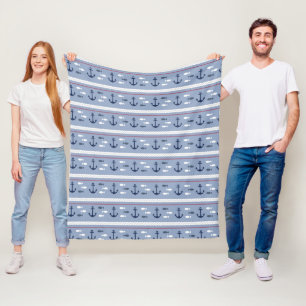 Couverture Polaire Ancres nautiques bleues et blanches