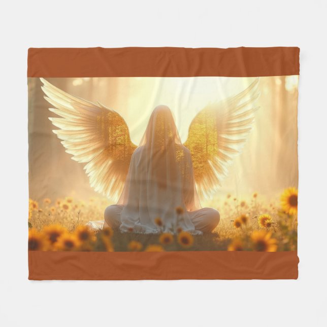 Couverture Polaire Ange dans les tournesols au coucher du soleil (Devant (Horizontal))