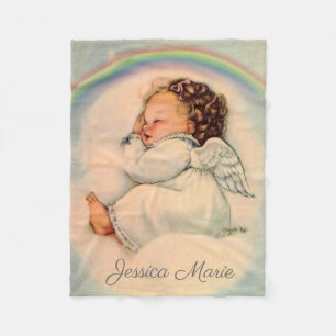 Couverture Polaire Ange de bébé d'arc-en-ciel dormant sur le nuage