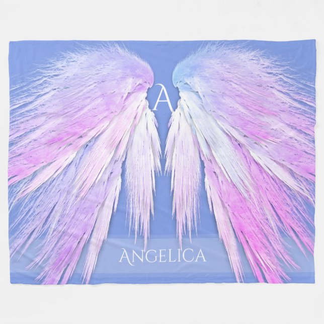 Couverture Polaire ANGEL AILES Monogramme Dreamy rose doux bleu (Devant (Horizontal))