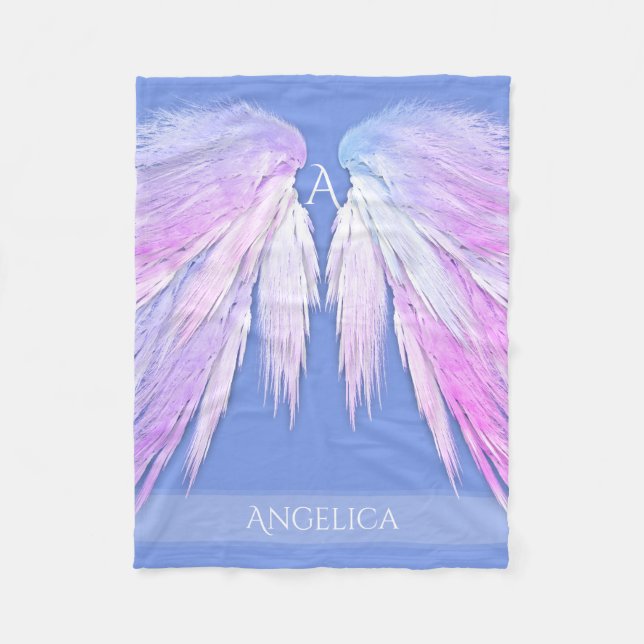 Couverture Polaire ANGEL AILES Monogramme Dreamy rose doux bleu (Devant)