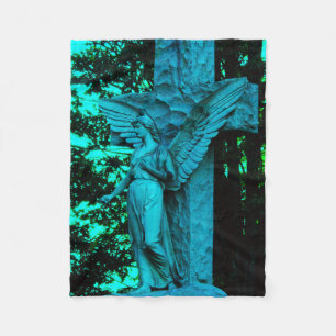 Couverture Polaire Angel et croix en bleu et Aqua