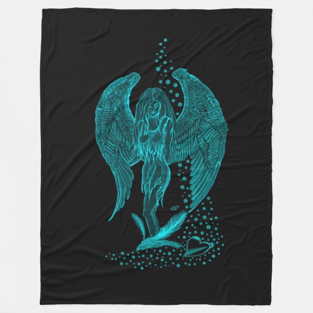 Couverture Polaire Angel perdu en amour, noir et vert Design (Devant)