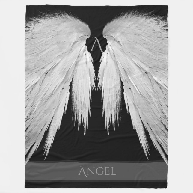 Couverture Polaire ANGEL WINGS Nom du monogramme Noir (Devant)