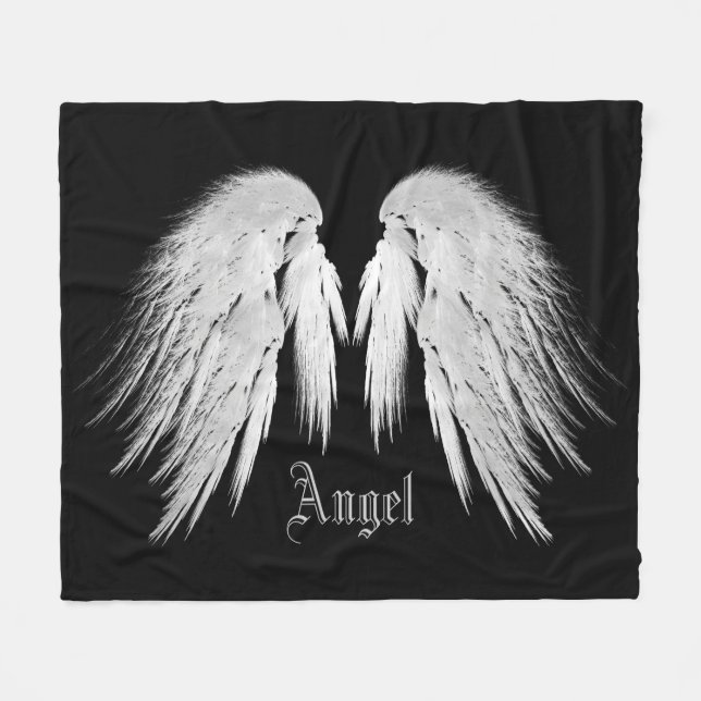 Couverture Polaire ANGEL WINGS Nom personnalisé Noir (Devant (Horizontal))