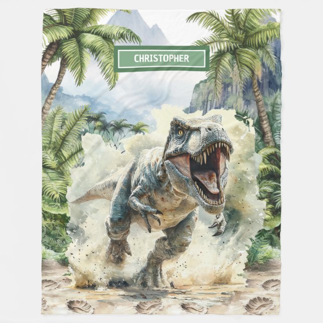 Couverture Polaire Angry Dinosaur Blanket Nom personnalisé Personnali (Devant)