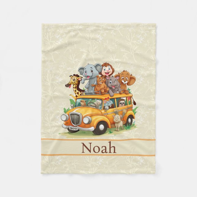 Couverture Polaire Animal Safari Nom du petit garçon Beige doux (Devant)